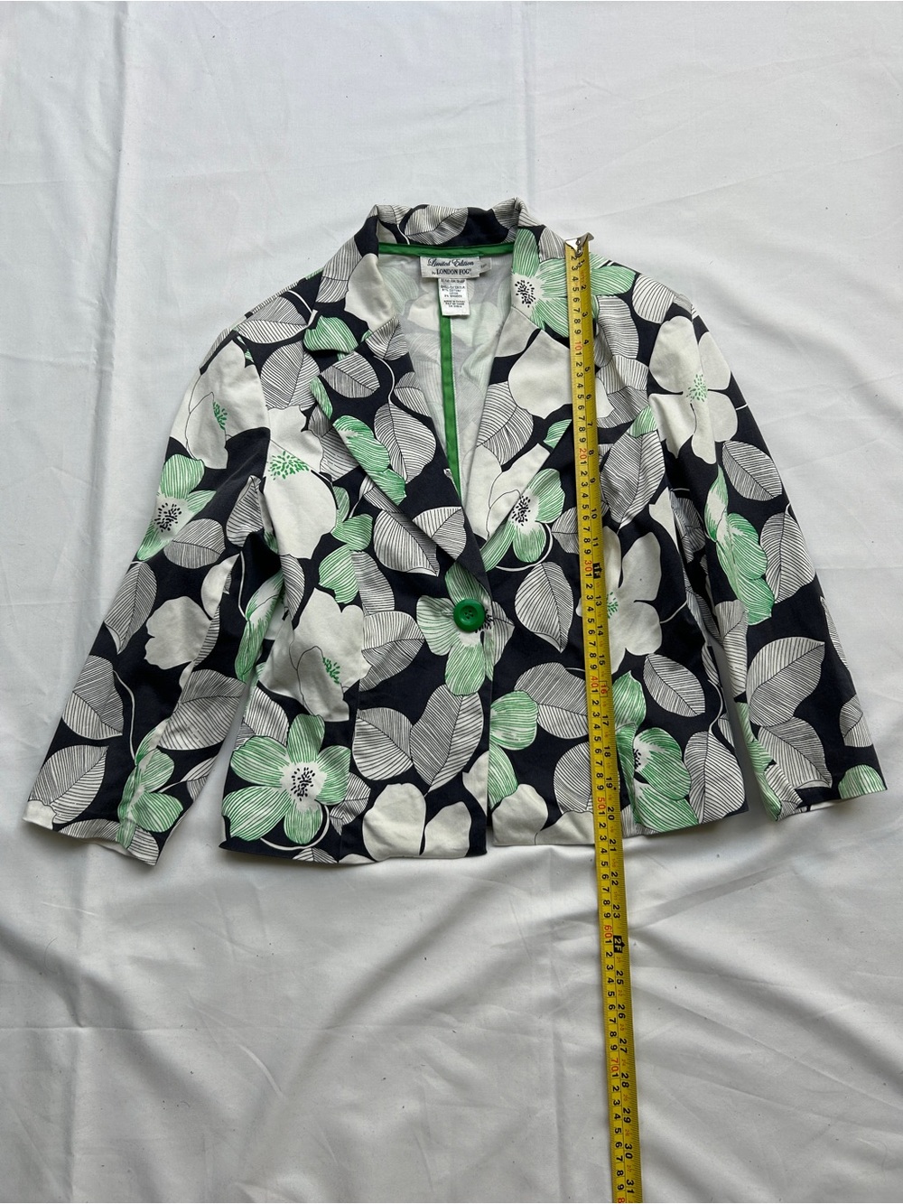 Floral Cropped Blazer Jacket - Green/Black